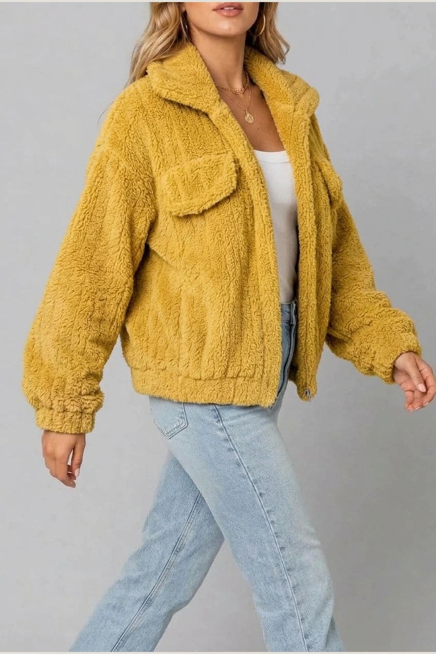 Shauna | Textured Fleece Cropped Jacket with Collar and Flap Pockets
