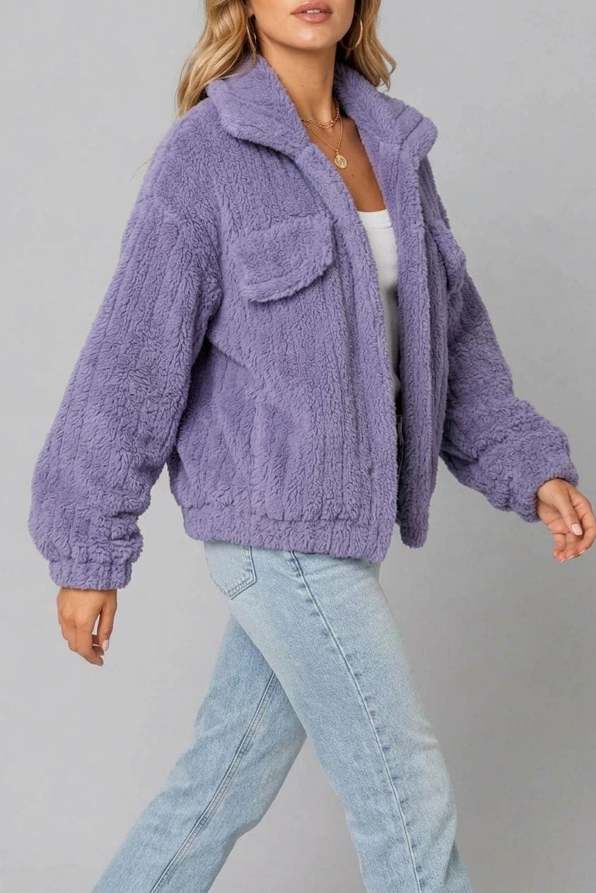 Shauna | Textured Fleece Cropped Jacket with Collar and Flap Pockets