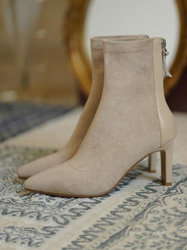 Gemma | Pointed Toe Sock Boots with Heel and Back Zipper