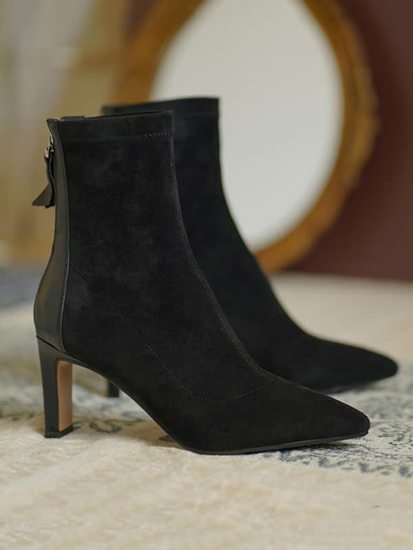 Gemma | Pointed Toe Sock Boots with Heel and Back Zipper