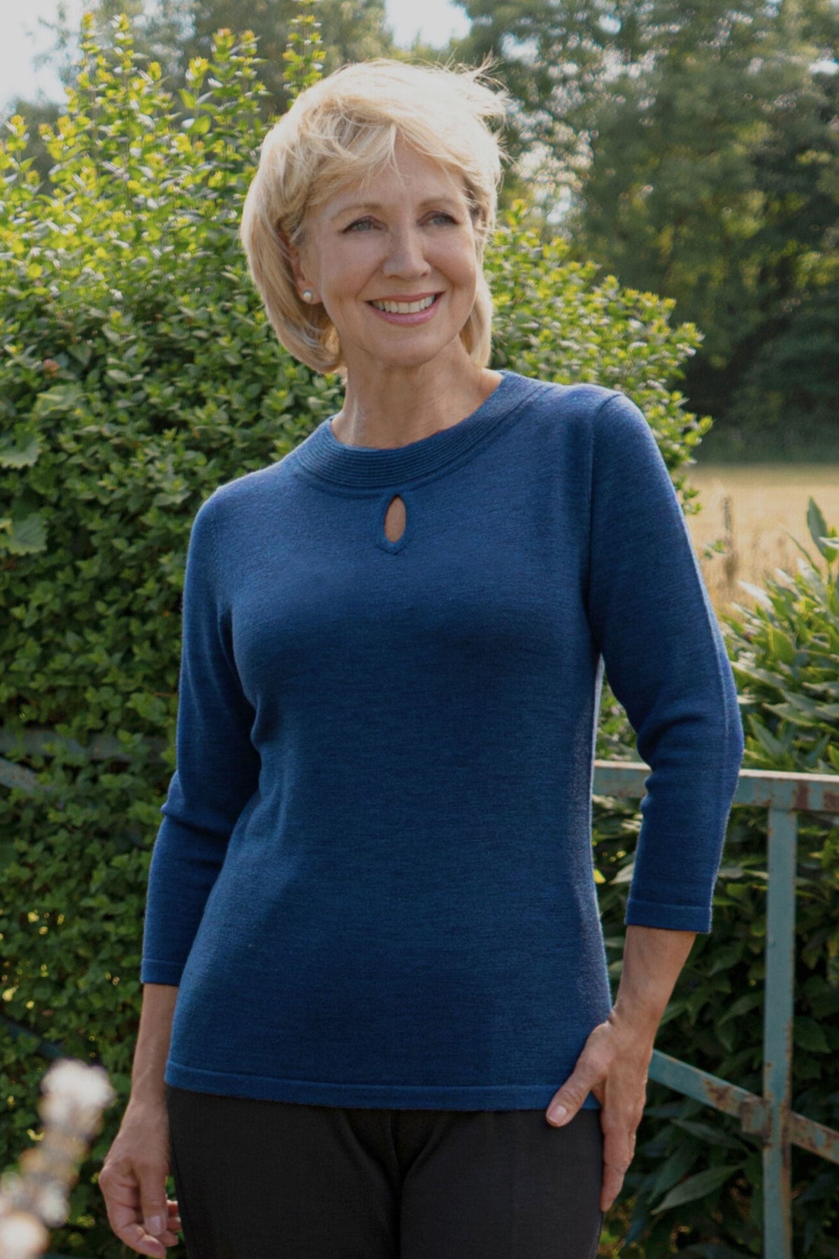 Gemma | Keyhole Neck Fine Knit Jumper with Ribbed Round Neckline