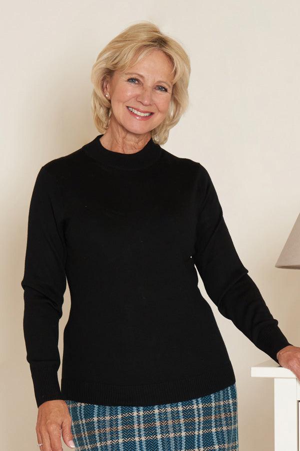 Sadhbh | Mock Neck Fine Knit Jumper with Ribbed Cuffs
