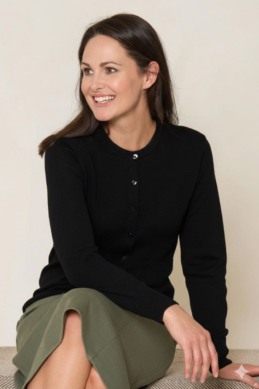 Lily | Round Neck Button Front Knit Cardigan with Ribbed Cuffs