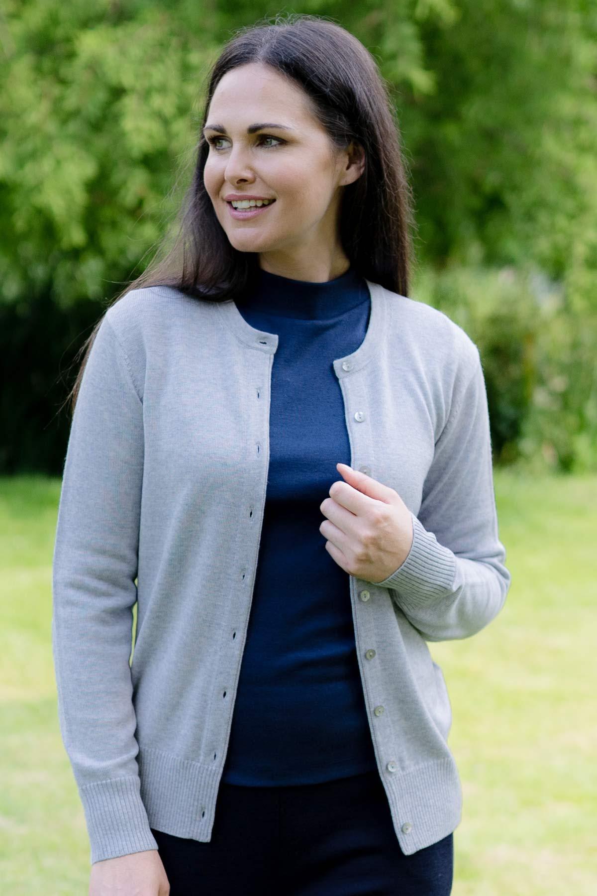 Lily | Round Neck Button Front Knit Cardigan with Ribbed Cuffs