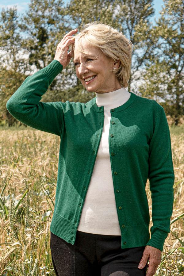 Lily | Round Neck Button Front Knit Cardigan with Ribbed Cuffs