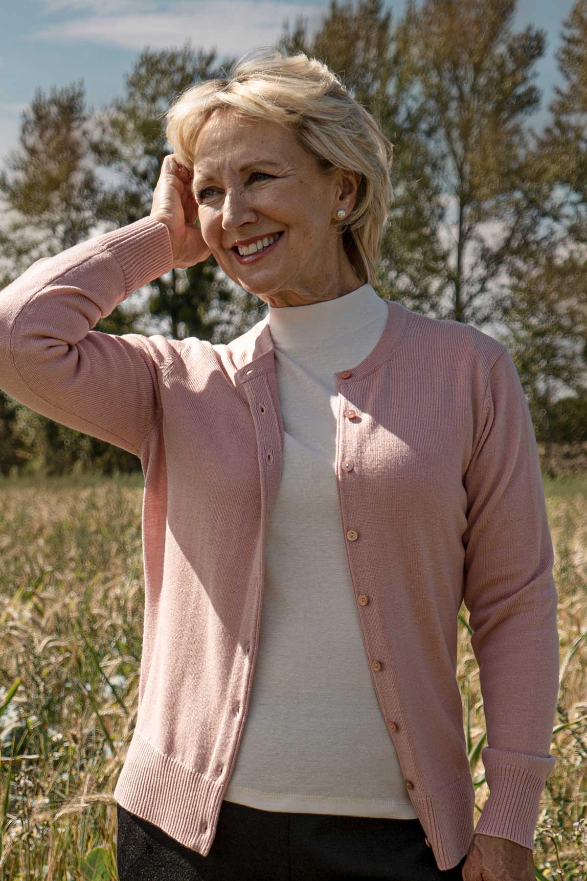 Lily | Round Neck Button Front Knit Cardigan with Ribbed Cuffs