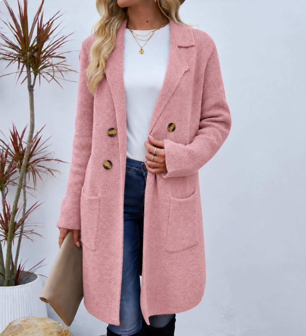 Sorcha | Longline Lapel Collar Knit Coatigan with Patch Pockets