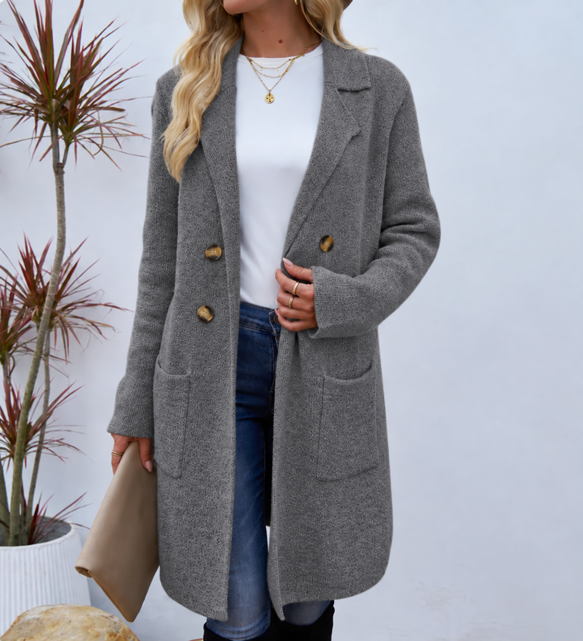 Sorcha | Longline Lapel Collar Knit Coatigan with Patch Pockets