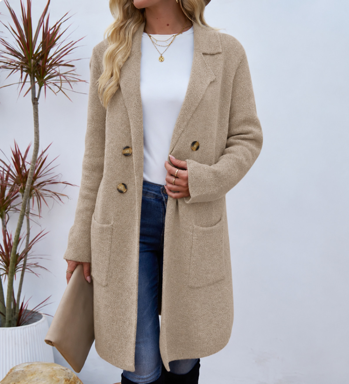 Sorcha | Longline Lapel Collar Knit Coatigan with Patch Pockets