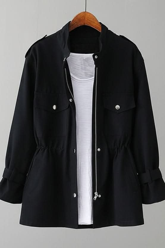 Niamh | Utility Jacket with Drawstring Waist and Flap Pockets
