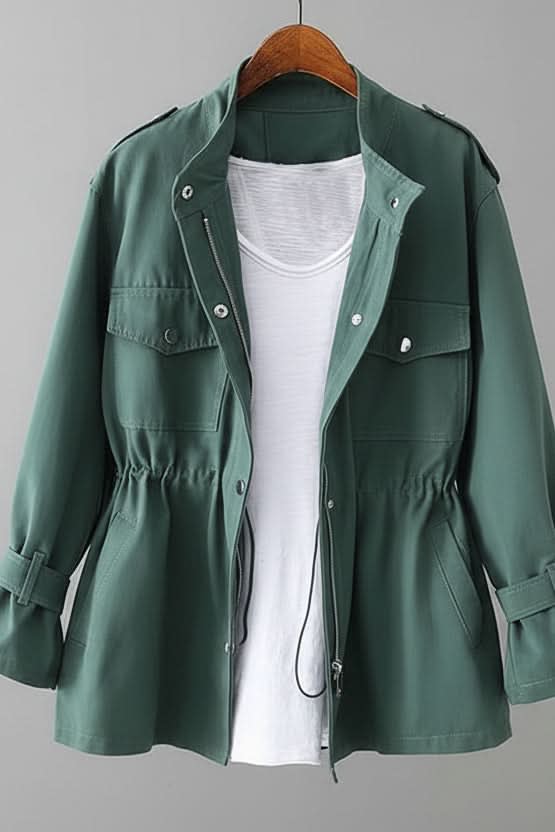 Niamh | Utility Jacket with Drawstring Waist and Flap Pockets