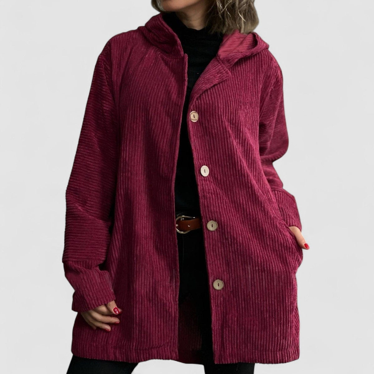 Julie | Ribbed Corduroy Button Front Shirt Jacket with Pockets