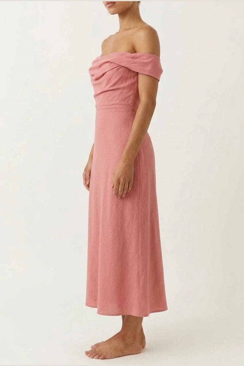 Sleeveless midi dress with a high draped neckline, blouson bodice and a bias cut skirt falling to the ankle._11