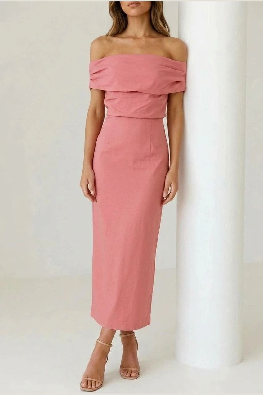 Sleeveless midi dress with a high draped neckline, blouson bodice and a bias cut skirt falling to the ankle._9