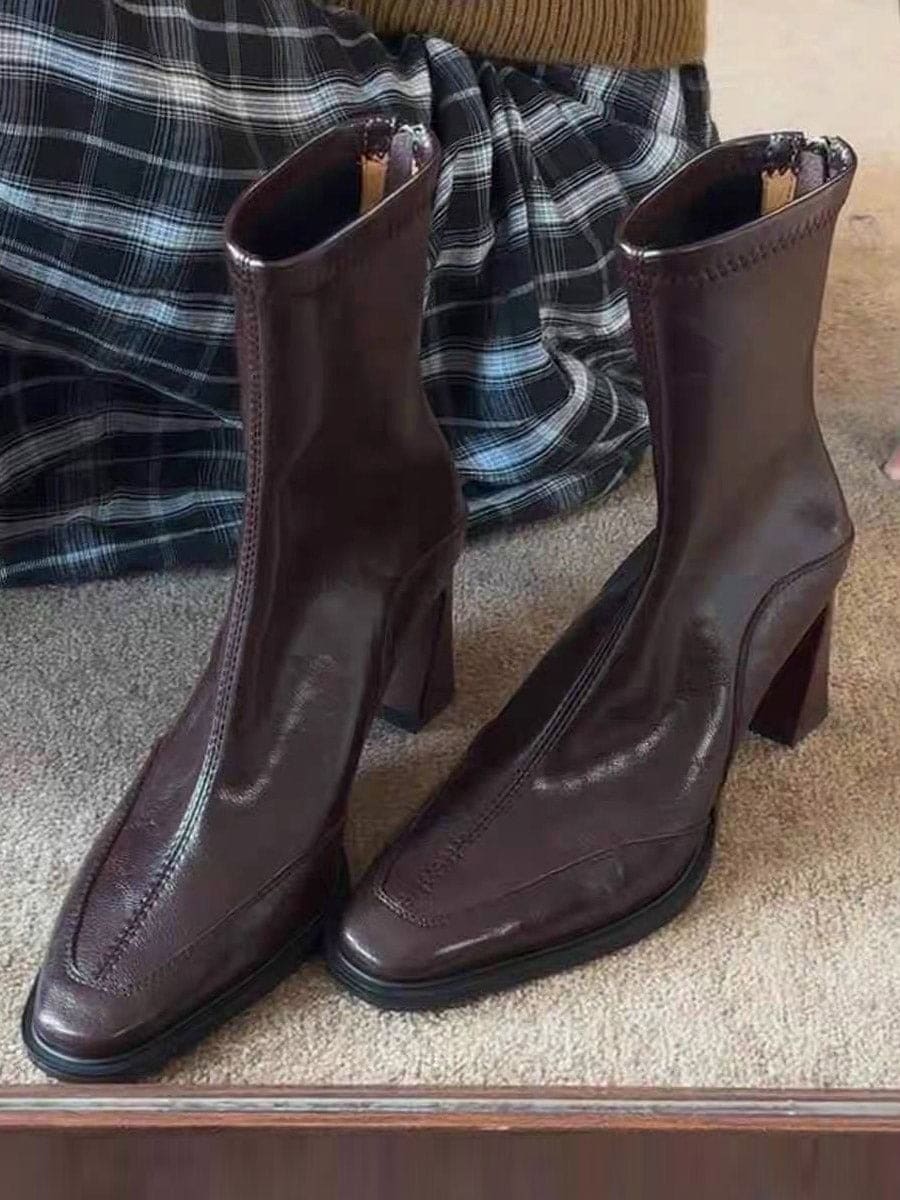 Caoimhe | Square Toe Ankle Boots with Zipper and Block Heel