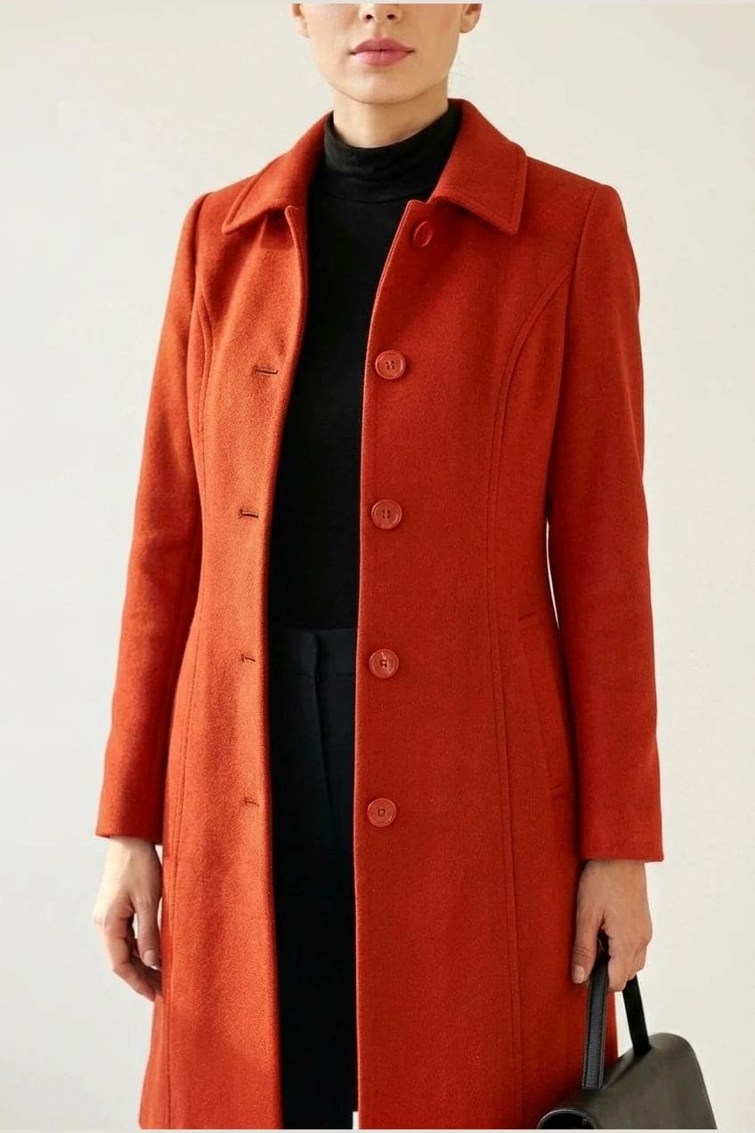 Carmel | Single Breasted Knee Length Tailored Coat with Point Collar