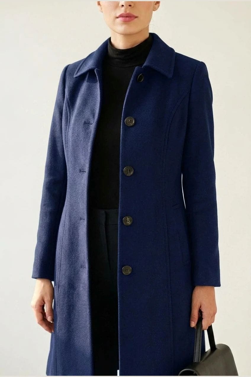 Carmel | Single Breasted Knee Length Tailored Coat with Point Collar