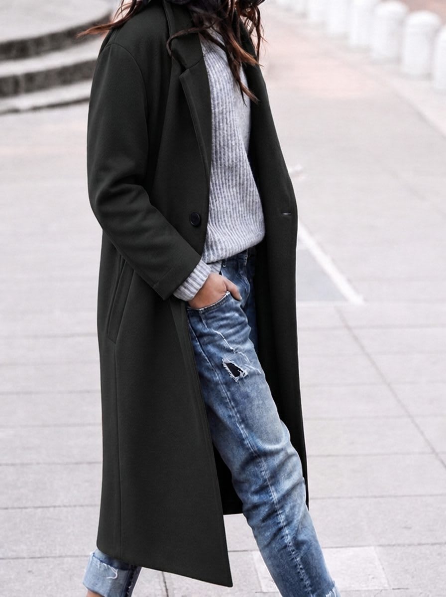 Nicola | Longline Notch Lapel Single Button Coat with Side Pockets