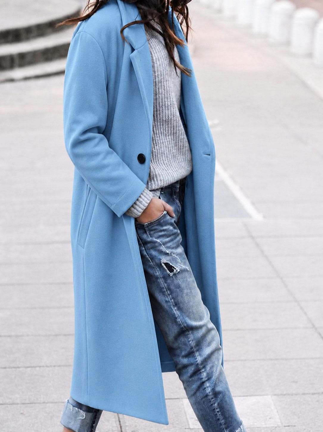 Nicola | Longline Notch Lapel Single Button Coat with Side Pockets