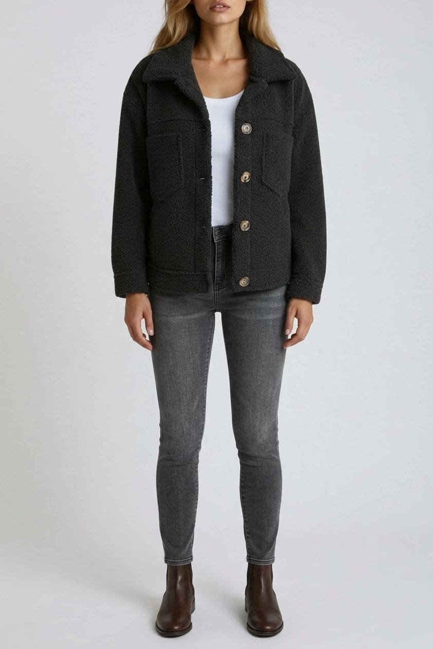 Monica | Teddy Button-Front Shacket with Chest Pockets