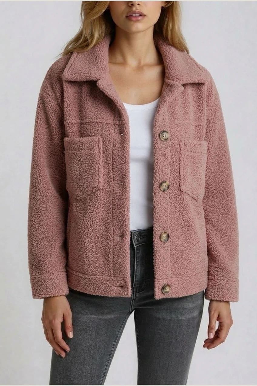 Monica | Teddy Button-Front Shacket with Chest Pockets