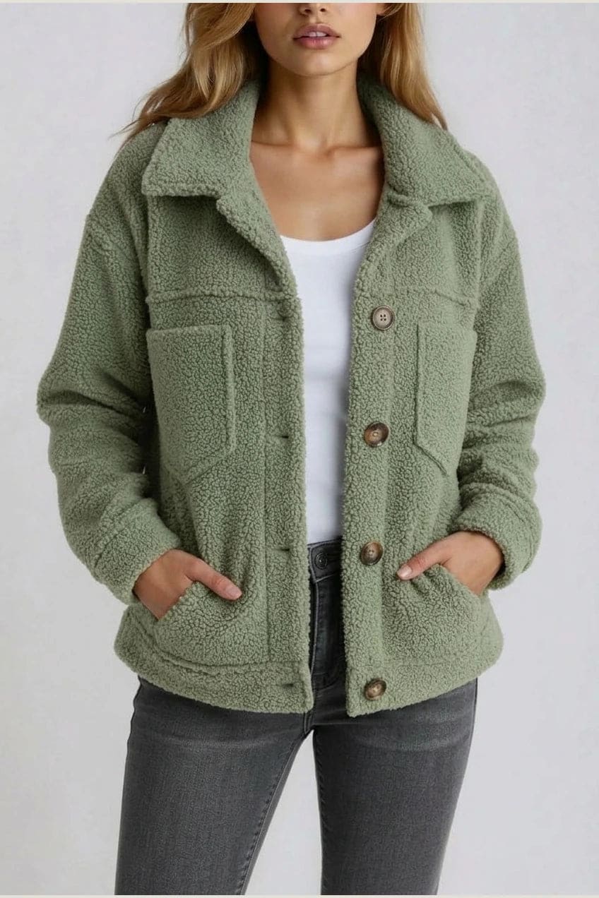 Monica | Teddy Button-Front Shacket with Chest Pockets