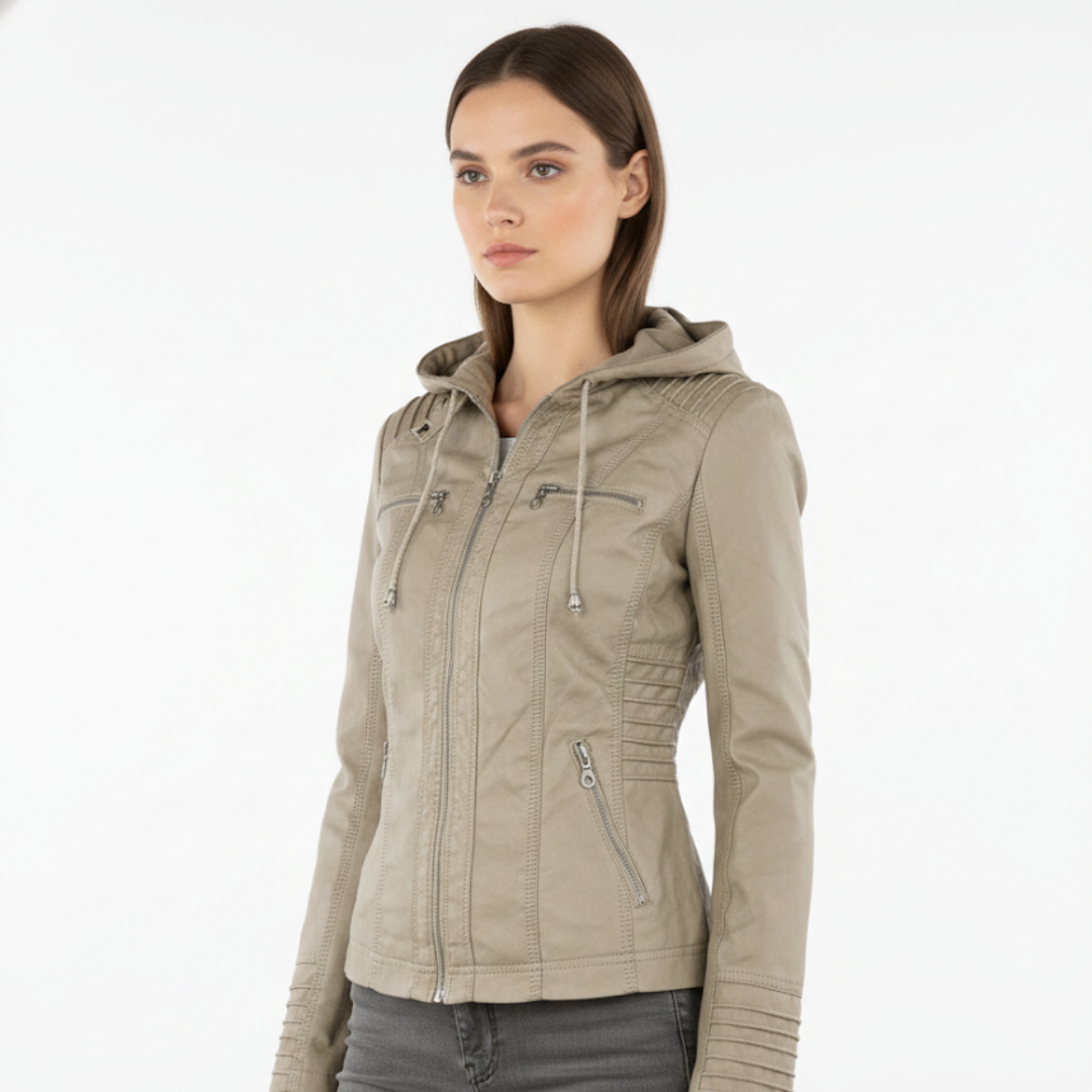 Una | Biker Jacket With Removable Hood and Fitted Silhouette
