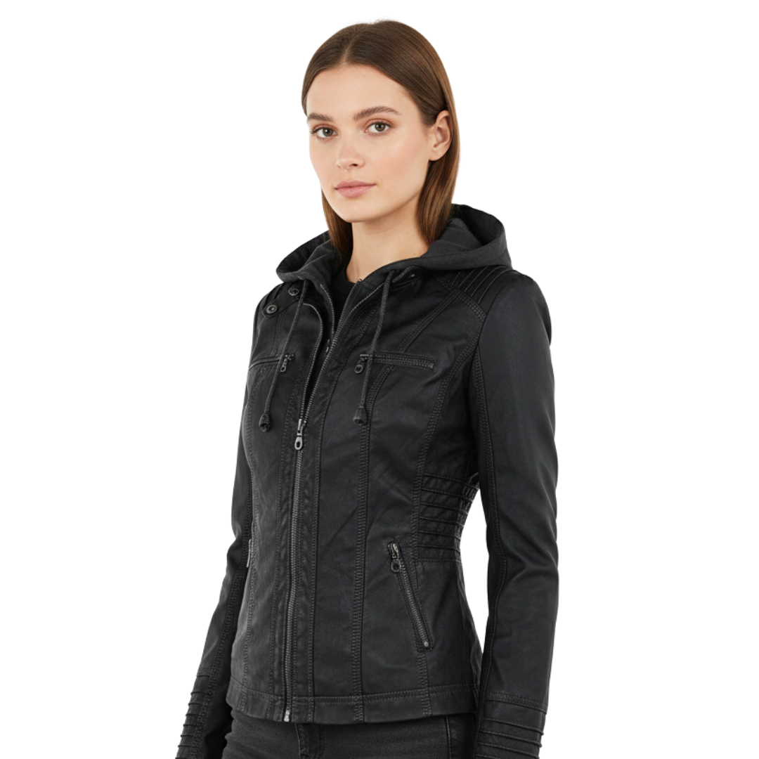 Una | Biker Jacket With Removable Hood and Fitted Silhouette