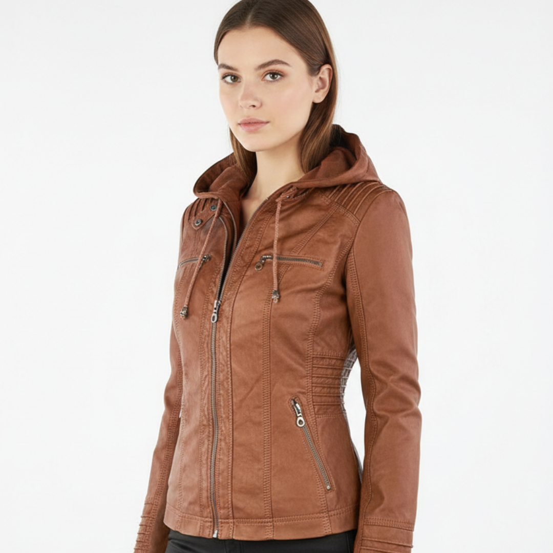 Una | Biker Jacket With Removable Hood and Fitted Silhouette