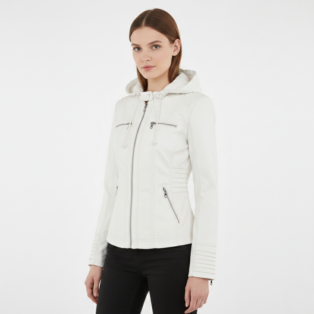 Una | Biker Jacket With Removable Hood and Fitted Silhouette