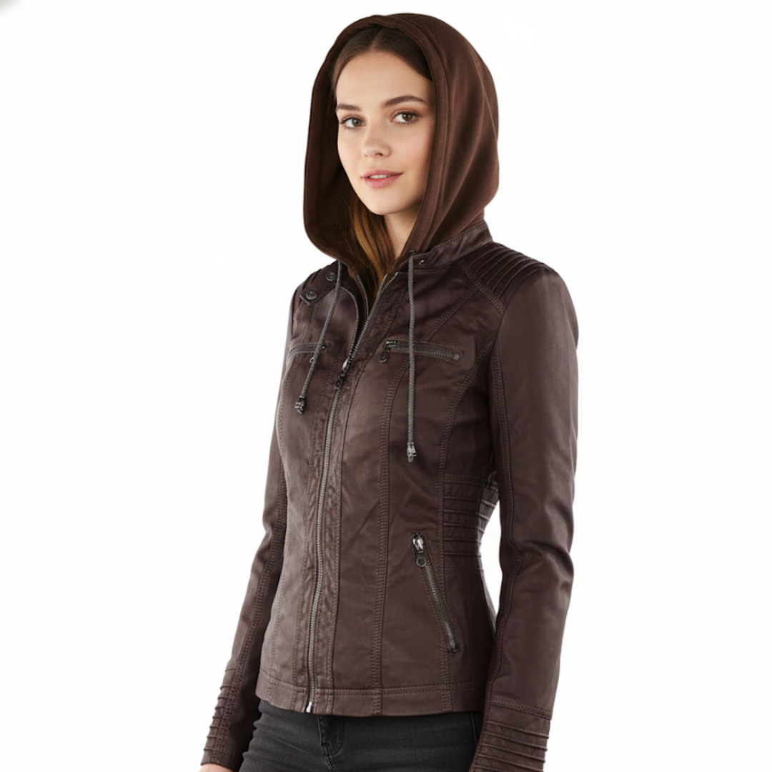 Una | Biker Jacket With Removable Hood and Fitted Silhouette
