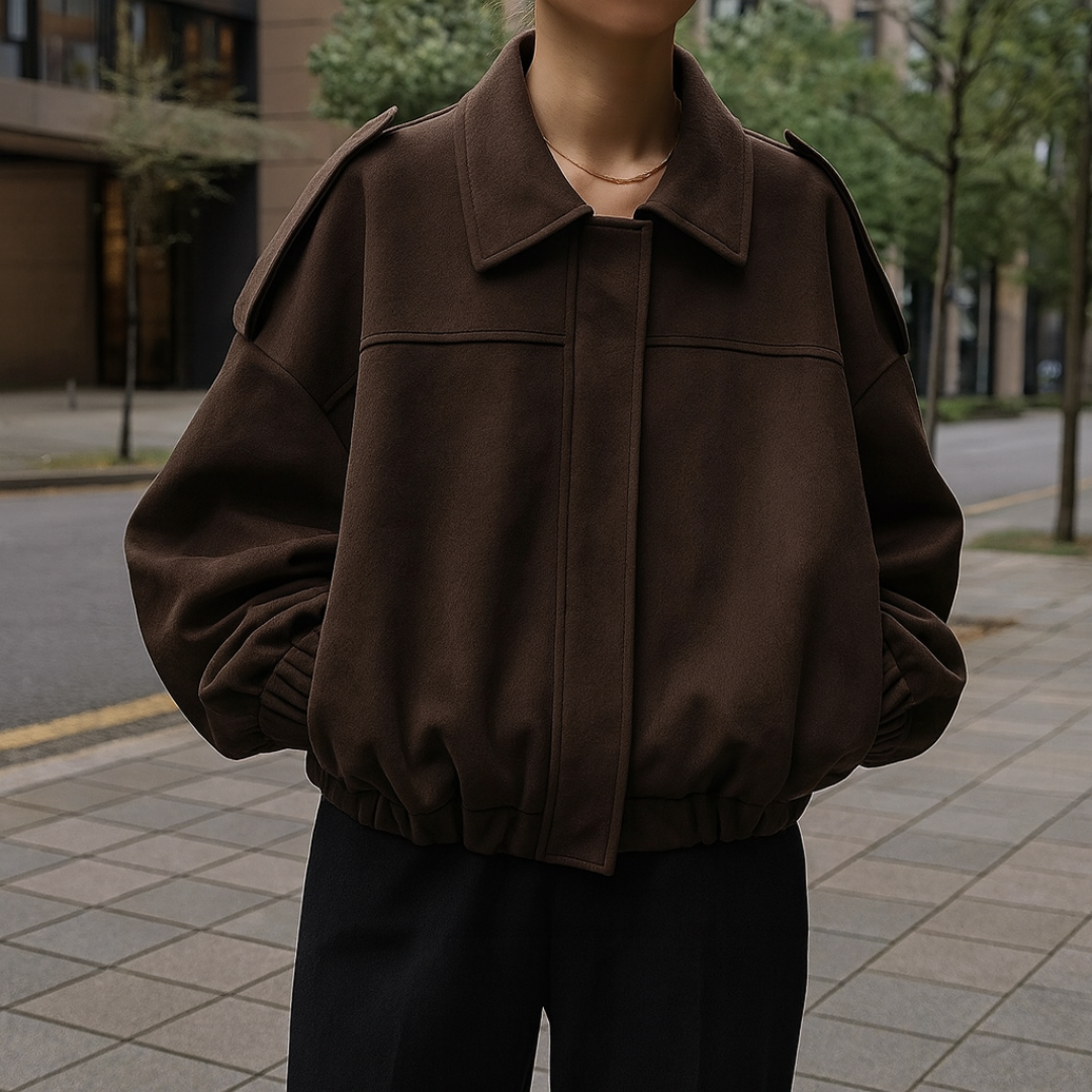 Ailbhe | Bomber Jacket With Relaxed Balloon Sleeves And Gathered Hem