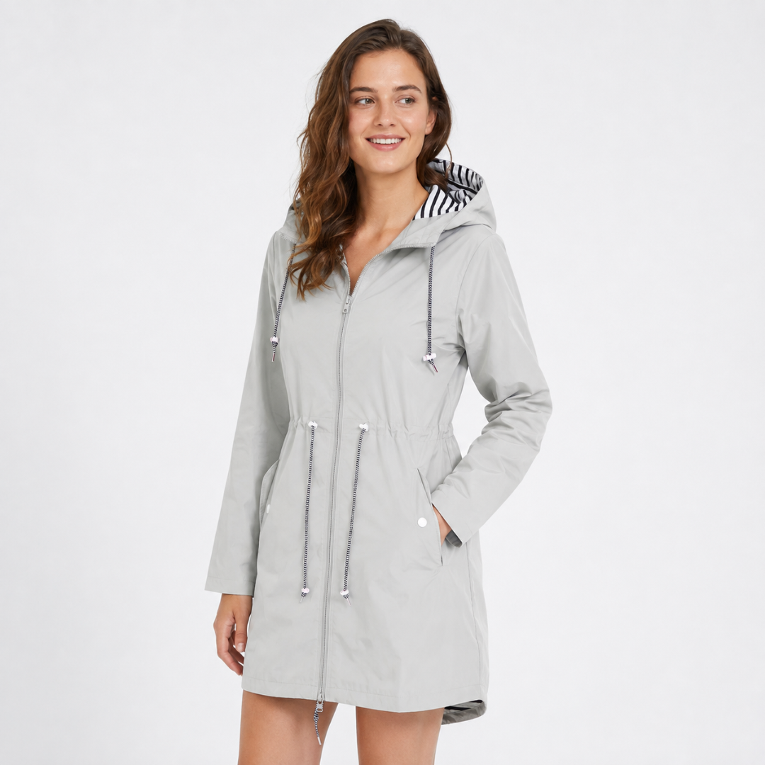 Sile | Hooded Rain Coat With Adjustable Drawstring Waist