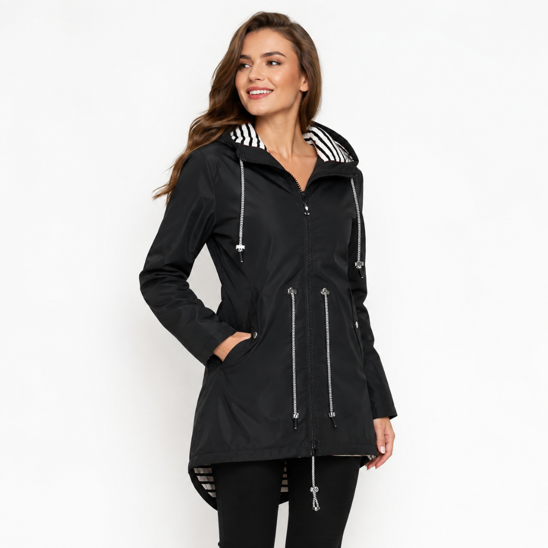 Sile | Hooded Rain Coat With Adjustable Drawstring Waist