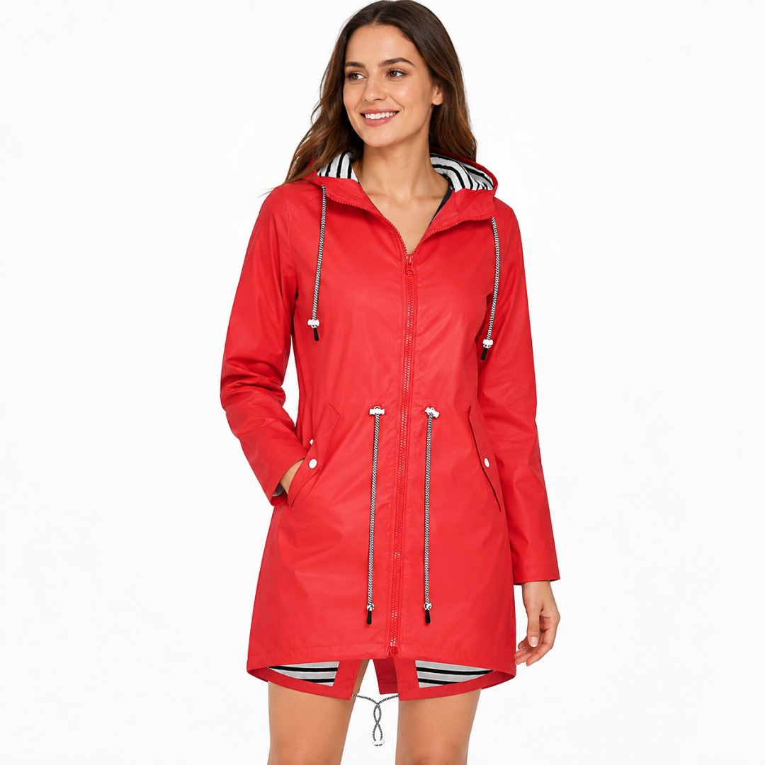Sile | Hooded Rain Coat With Adjustable Drawstring Waist