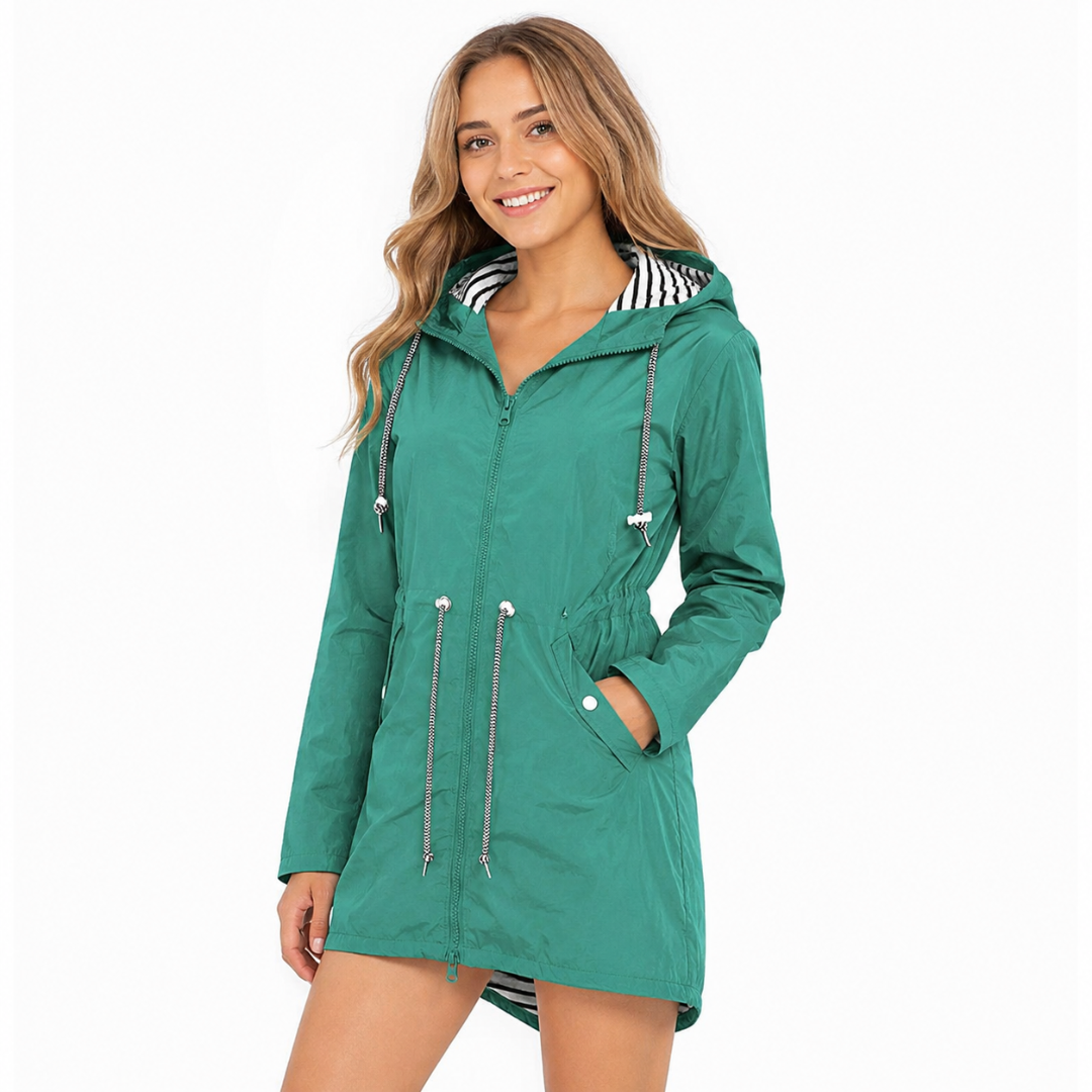 Sile | Hooded Rain Coat With Adjustable Drawstring Waist