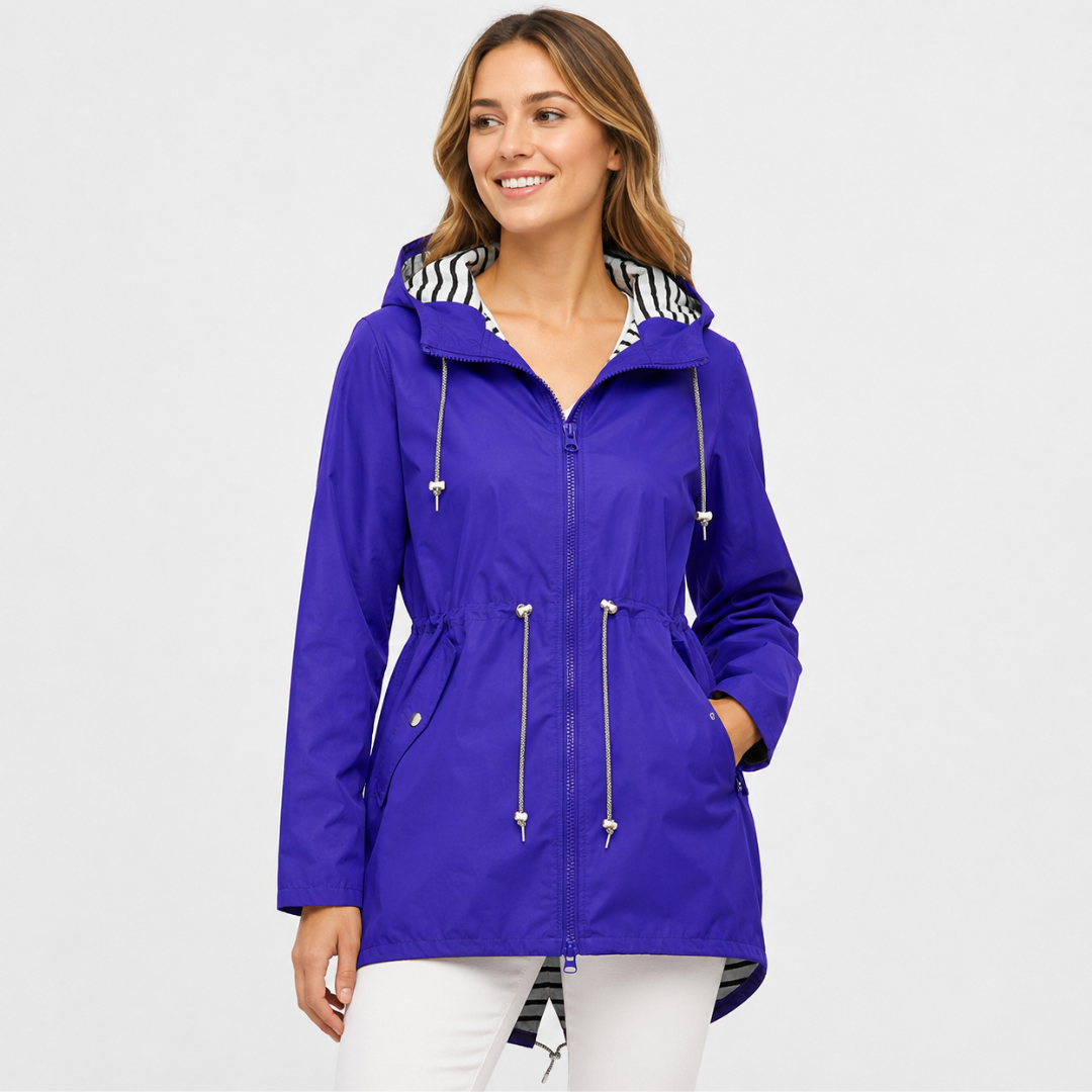 Sile | Hooded Rain Coat With Adjustable Drawstring Waist