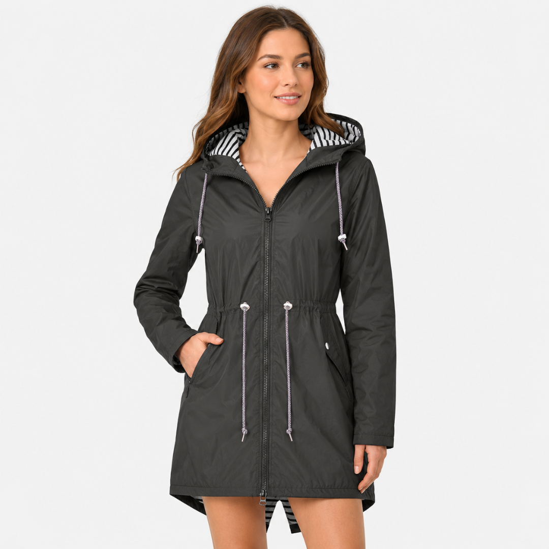 Sile | Hooded Rain Coat With Adjustable Drawstring Waist