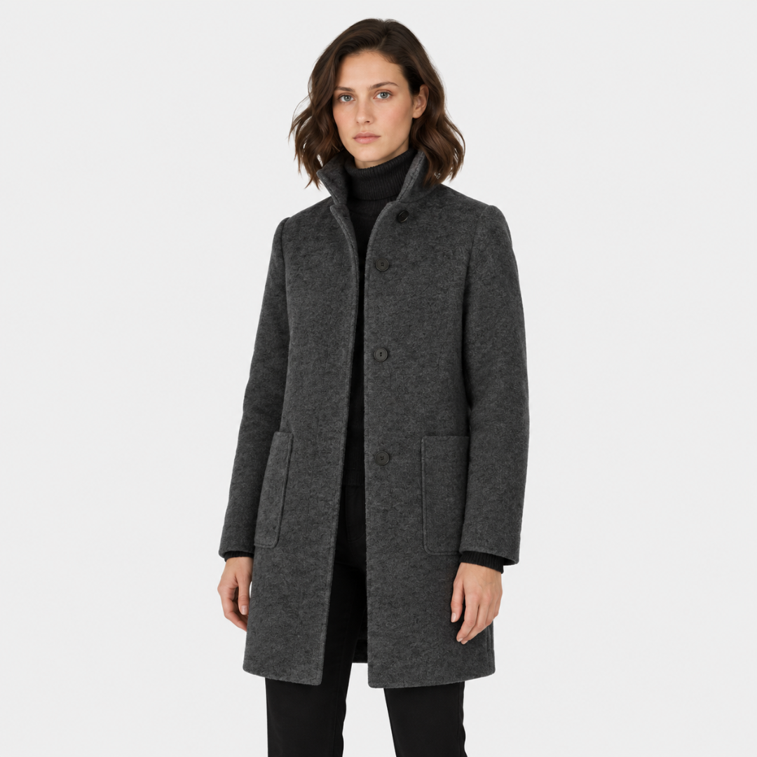 Caoimhe | Tailored Knee Length Coat With Stand Collar And Front Buttons