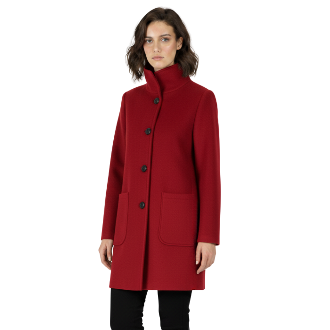 Caoimhe | Tailored Knee Length Coat With Stand Collar And Front Buttons